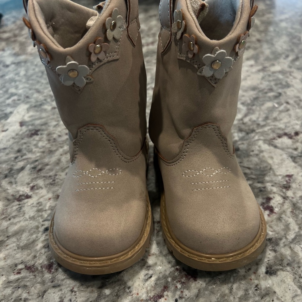 Elegant Tan Fabric baby girl boots